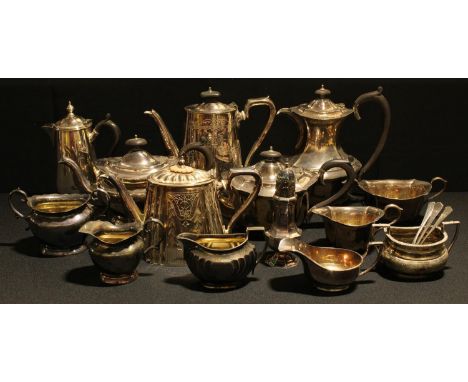 Plated Ware - an EPNS four piece tea service; 19th century and later teapots, cream jugs, etc 