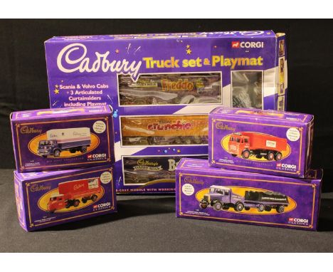 Toys - Corgi 6007 Cadbury truck set and play mat, window boxed; 23501 Cadbury's Cocoa Leyland six wheel tipper, boxed; 16002 