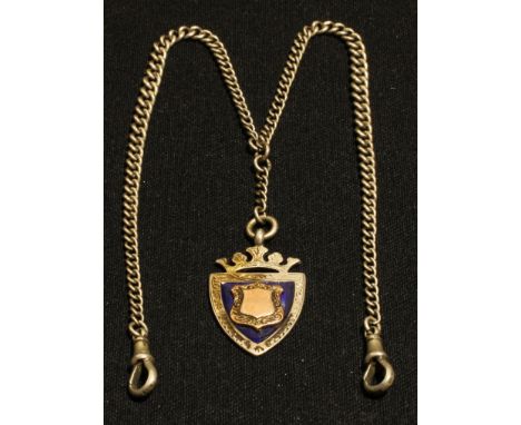 A silver double Albert with silver and enamel fob 