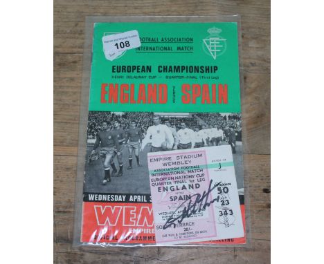 1968 England 1/4 final European Championship programme &amp; match ticket, signed by Geoff Hurst &amp; Bobby Moore.  