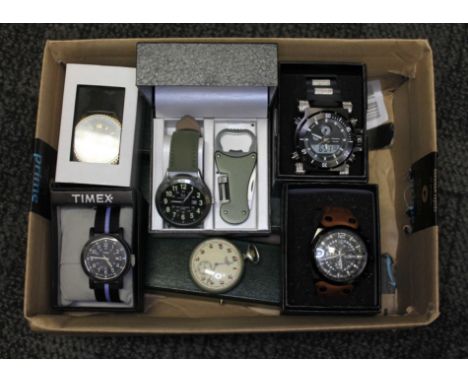 A box of assorted watches including Sekonda, Tavistock & Jones, Timex, Infantry and Benyar.P&P:- £18.00+VAT (uk only)