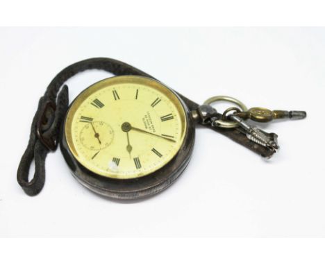 A silver cased pocket watch with key, by Cookson Bros, Oldham.Some general wear to include light surface marks and scratches,