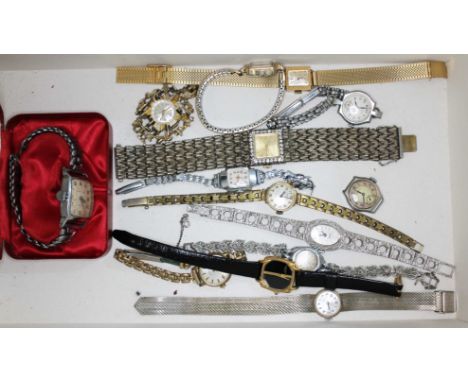 A box of ladies mechanical watches including Bulova, Rotary, Timex, Raymond Weil, etc.  