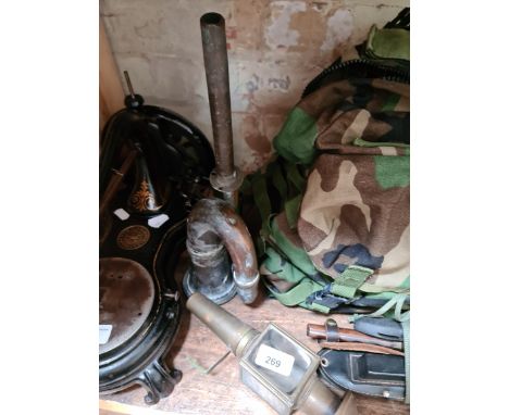An old brass coach / carriage lamp and a brass car hooter - no rubber bulb.  