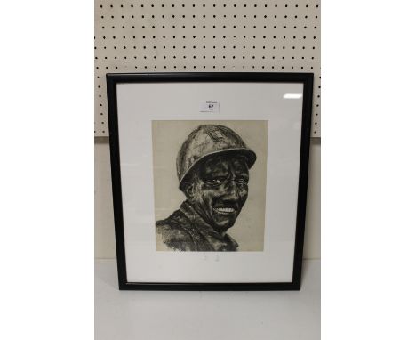 CHRIS GRIFFIN (B. 1945). Welsh school, a head and shoulder portrait study of a miner, signed and dated 1977 lower left, charc