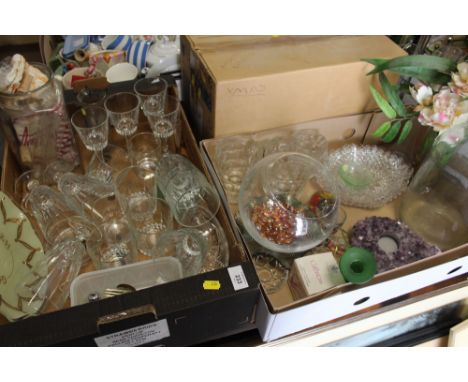 THREE BOXES OF ASSORTED GLASSWARE TO INCLUDE A CAITHNESS PAPERWEIGHT, DEMI JOHN ETC