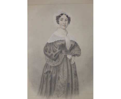 W. VINE (XIX). Portrait study of a Victorian lady with white lace collar and bonnet, signed lower right, pencil heightened wi