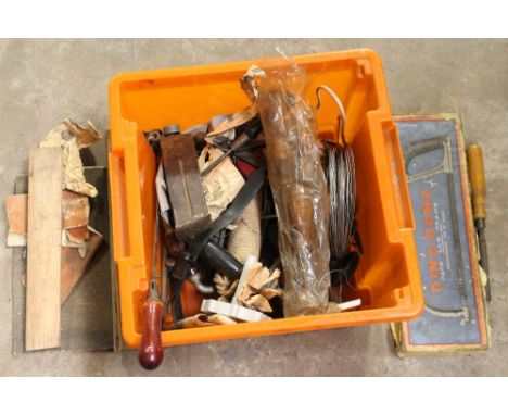 A SMALL BOX OF TOOLS AND PARTS