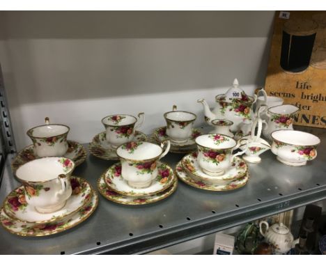 A Royal Albert bone china tea service, decorated in the Old Country Roses pattern, complete for six with three piece teaset, 