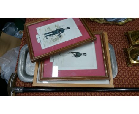 A Liberty Tudric hammered pewter rectangular tray together with a walking stick and two framed and glazed Military prints and