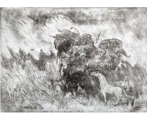 Bernard Leach (1887-1979) The White Mustang, 1913 from an edition of 25 etching, published by the New Craftsman Gallery 17.5 