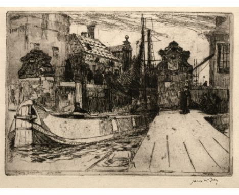 James McBey (1883-1959) Dutch Port, 1910 signed in ink (in the margin), signed, dated, and titled (in the plate) etching 15 x