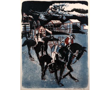 Modern British School Horse Riders, 1976 indistinctly signed and dated (lower right) lithograph 66 x 51cm.