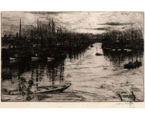 James McBey (1883-1959) Albert Basin, Aberdeen, 1905 signed in pencil (lower right) etching 17 x 26cm.