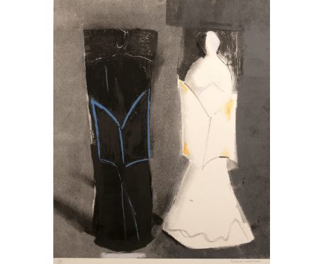 Sonia Lawson (b.1934) Newspaper Readers signed and inscribed 'XII' in pencil (in the margin) lithograph 76 x 55.5cm, unframed