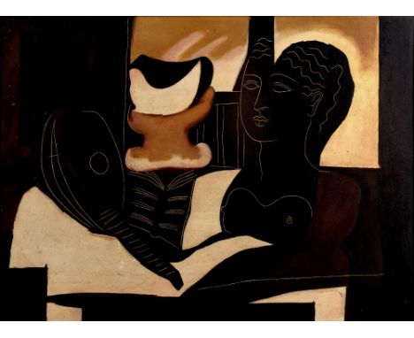 Manner of Pablo Picasso (1881-1973) Surrealist still life oil on board 42 x 57cm.