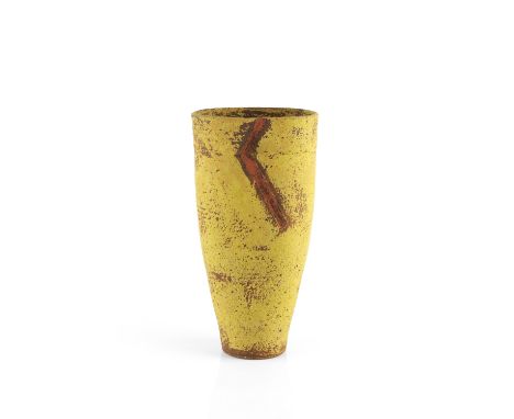 Robin Welch (1936-2019) Vessel stoneware, with textured ochre glaze and red triangle impressed potter's seal 23.5cm high.&nbs