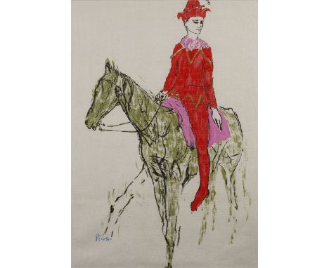 Pablo Picasso (1881-1973) for Bloomcraft Harlequin on Horseback, 1963  screen-printed textile 59 x 42cm.