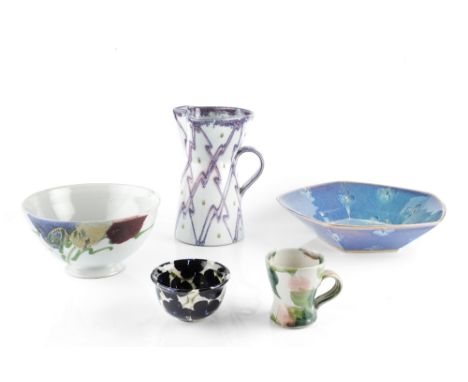 Janice Tchalenko (b.1942) for Dartington Five pieces comprising three bowls and two vases largest bowl 32cm high (5).