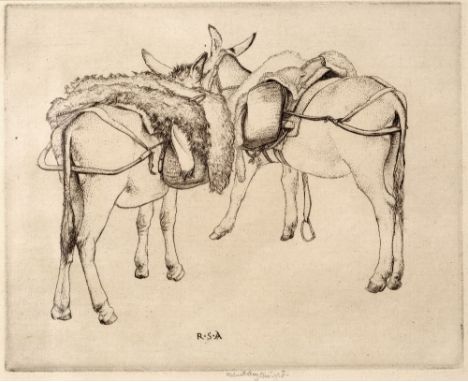Robert Sargent Austin (1895-1973) Donkeys of Selva, 1928 signed in pencil (in the margin) etching 14 x 19.5cm, unframed.