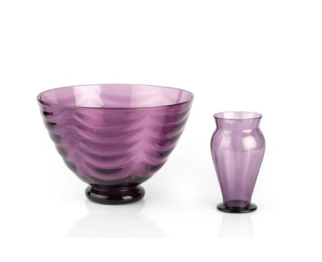 Whitefriars Bowl and vase amethyst coloured glass bowl 26cm diameter, vase 15.8cm high (2).