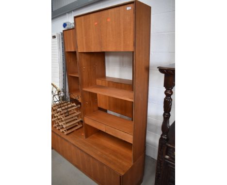 A selection of vintage teak , probably G plan, wall shelves with base units, width of each base units(2)150cm, top shelf sect