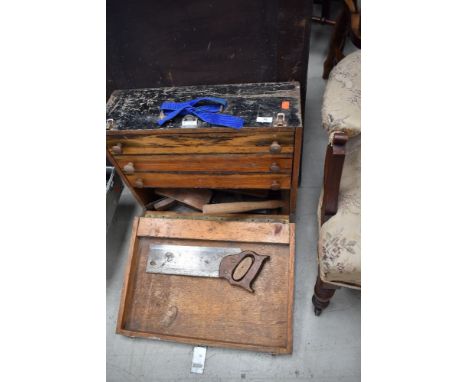 A vintage joiners tool cabinet and contents