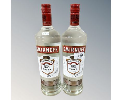 Two x Smirnoff No. 21 Vodka, each bottle 1 litre.  (2)