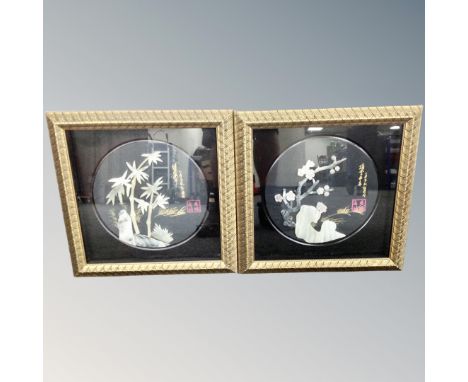 A pair of Chinese jade relief panels in frames 