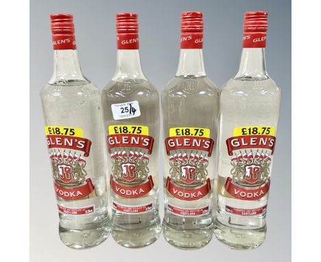 Four x Glen's Vodka, each bottle 1 litre.  (4)  