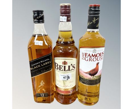 Three x Scotch Whisky : Bell's, Johnnie Walker Black Label & Famous Grouse, each bottle 70 cl.  (3) 