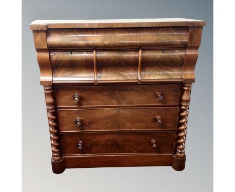 A Victorian mahogany seven drawer Scotch chest, width 122 cm