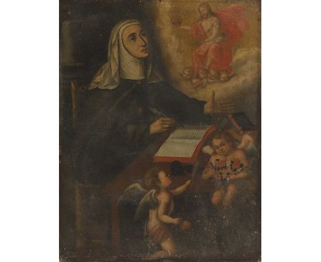 Italian School, 17th century Christ appearing in a vision to Saint Catherine of Sienaoil on canvas123 x 96cm, unframedConditi