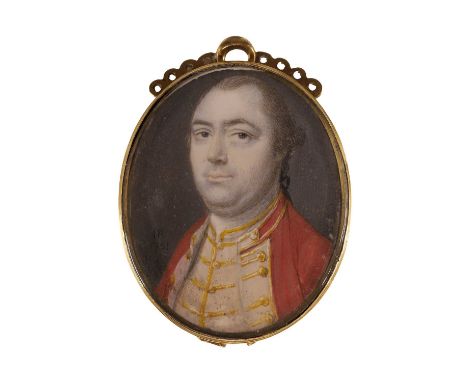 English School, mid-18th century Portrait of an officer, bust-length, in a red coat and cream waistcoatsigned and dated 'IR/1