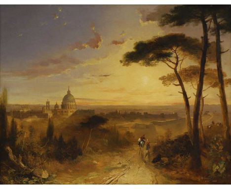 Charlotte Nasmyth (1804-1884) A view of Rome with travellers on a road at sunsetsigned and dated 'C Nasmyth/augt 1838' l.r., 