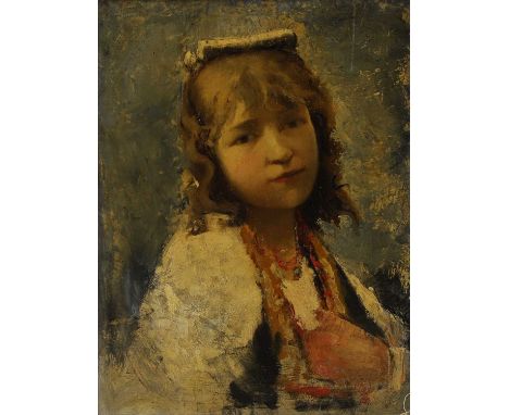 Italian School, 19th century Portrait study of a girl oil on board33 x 26cmProvenance: Given to the vendor's great-grandfathe