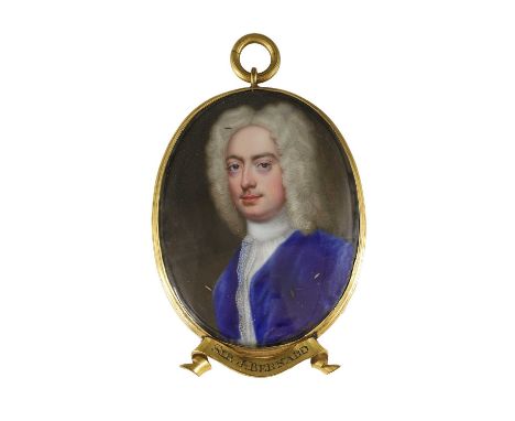 Christian Friedrich Zincke (German, c.1683-1767)  ​​Portrait of Sir J Bernard, bust-length, in a blue coat miniature on ivory