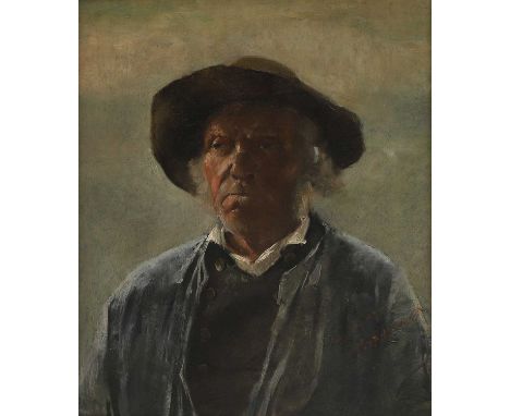 Otto Hagborg (Swedish, 1854-1927) Portrait of a fisherman in a hatsigned, inscribed and dated 'Otto Hagborg/Ponte-Aven/85' l.