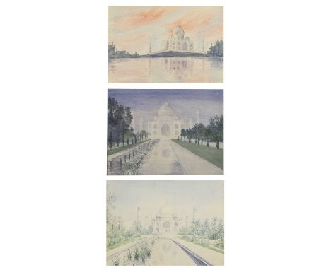 English School, early 20th century Fifteen watercolours recording travels in India, including views of the Taj Mahal, Agra, B