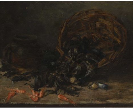 French School, late 19th century A basket of mussels and prawnsoil on canvas46 x 55cmCondition ReportOverall: 60 x 70cmUnline