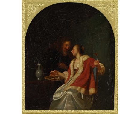 After Frans van Mieris the Elder  A man and a woman enjoying a meal of oysters oil on canvas 31.5 x 26.5cm  Provenance: The c