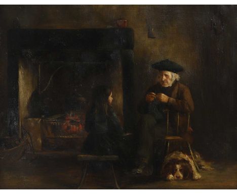 Thomas McEwan (1846-1914) At her grandfather's kneeindistinctly signed and dated 'T... McEWAN/1876' l.l., oil on canvas35 x 4