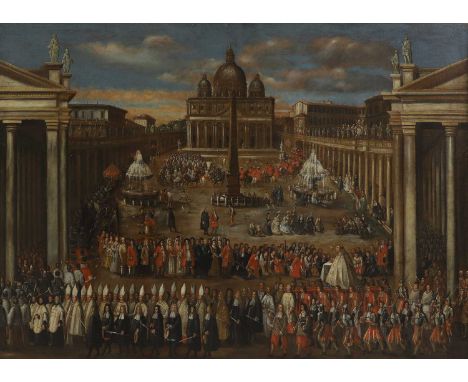 Attributed to Alessandro Piazza (Italian, 1652/65-1727) A religious festival in St Peter's Square, Rome, with the Pope carrie