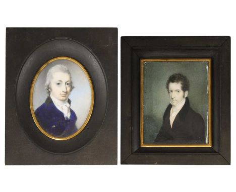Circle of Samuel Shelley (1750-1808) Portrait of John Blackley, bust-length, in a blue coatminiature on ivory, oval, inscribe