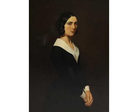 Continental School, c.1840 Portrait of a young woman, three-quarter-length, in a black dressoil on canvas102 x 72cmCondition 