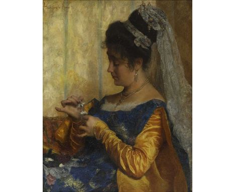 Adriano Bonifazi (Italian, 1858-1914) 'He loves me, he loves me not'signed, inscribed and dated 'Bonifazzio Roma 73' u.l., oi