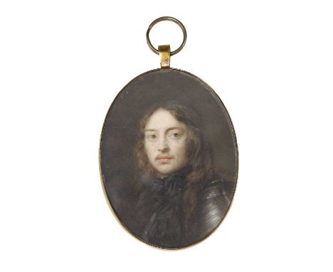 Manner of Sir Peter Lely Portrait of a young gentleman, bust-length, in armourminiature on vellum, oval6.6 x 5cmCondition Rep