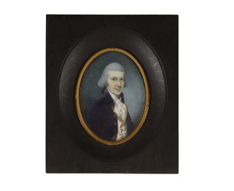 Sampson Towgood Roch (Irish, 1757-1847) Portrait of John Smith Esq., half-length, in a blue coat, gold-trimmed waistcoat and 