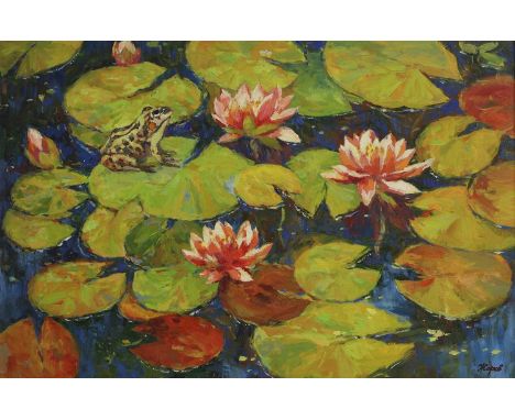 Mikhail Zharov (Ukrainian, b.1974) Liliessigned in Cyrillic l.r., also signed, inscribed in Cyrillic and dated '2009' verso, 