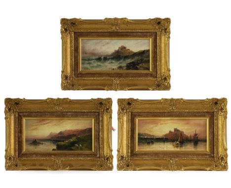 Sarah Louise Kilpack (1839-1909)  The Harbour of Gorey with the castle of Mont Orgueil, Jersey, at dusk; A coastal scene with